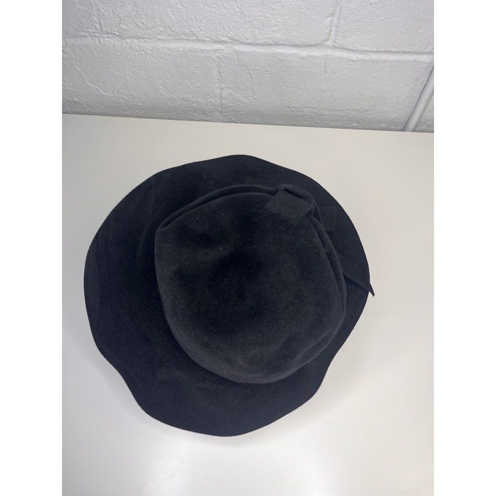Patricia Underwood Black Wool Felt Hat Ribbon Bow Knot Floppy Cloche Bucket - Picture 7 of 12